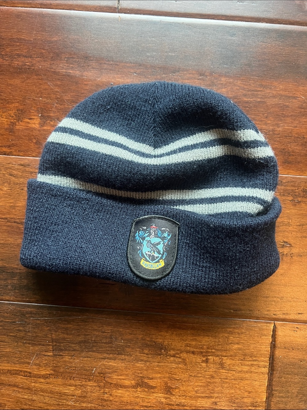 Ravenclaw Navy Blue Striped Kids Beanie with Crest Patch